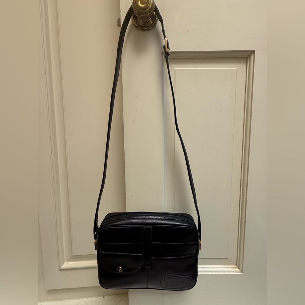 MARIO VALENTINO Unisex Rare Vintage Black Leather Satchel Crossbody - Picture 15 of 16